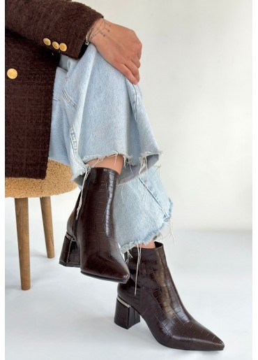 Meça Kahverengi Cilt Topuklu Bot