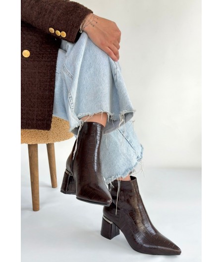 Meça Kahverengi Cilt Topuklu Bot Meça Kahverengi Cilt Topuklu Bot