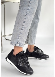 Ranu Siyah Cilt Paraşüt Detaylı Bağcıklı Spor Ayakkabı