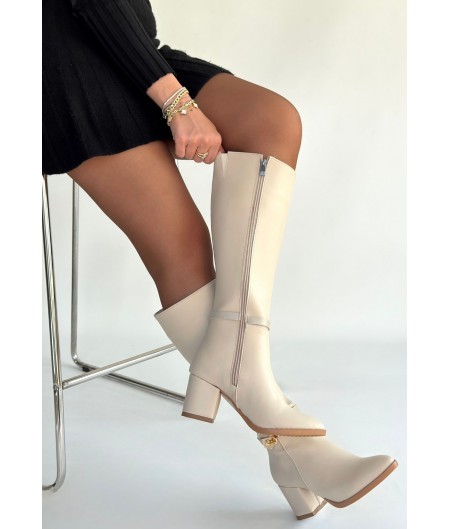 Jeoli Bej Cilt Topuklu Çizme