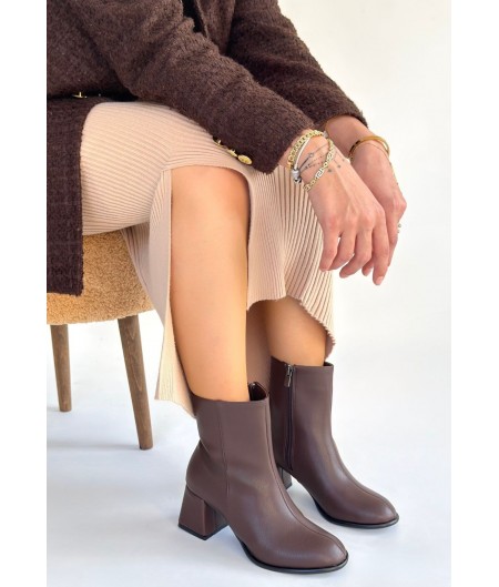 Tendy Kahverengi Cilt Topuklu Bot Tendy Kahverengi Cilt Topuklu Bot