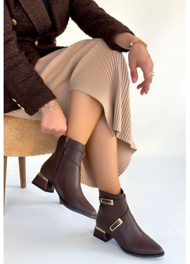 İnay Kahverengi Cilt Topuklu Bot