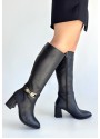 Mooni Siyah Cilt Topuklu Çizme Mooni Siyah Cilt Topuklu Çizme