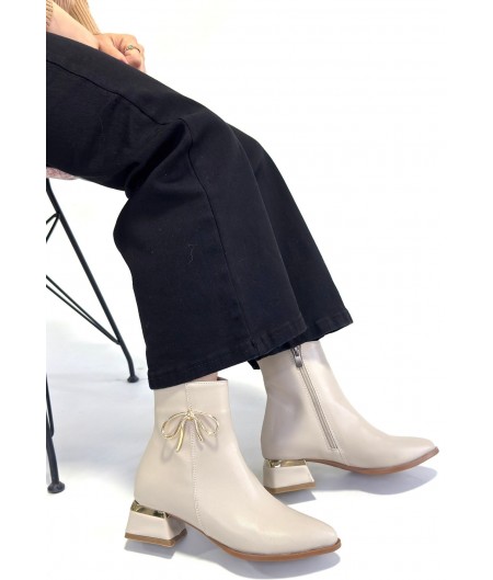 Harly Bej Cilt Topuklu Bot Harly Bej Cilt Topuklu Bot