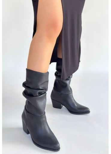 Yior Siyah Cilt Topuklu Bot