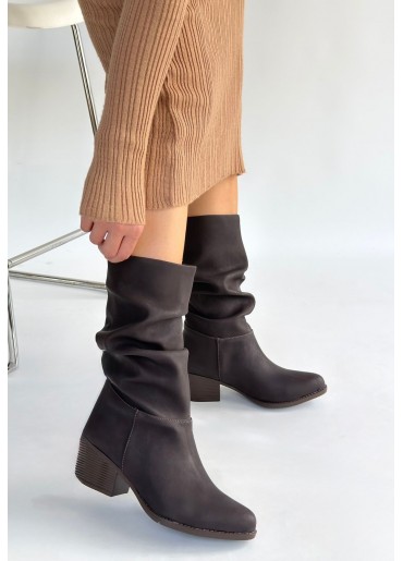 Yior Kahverengi Nubuk Topuklu Bot