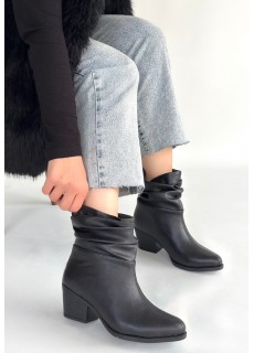 Lukana Siyah Cilt Topuklu Körüklü Bot