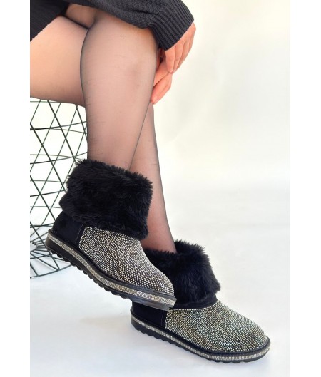 Linka Siyah Süet Gümüş Boncuk İşlemeli Bot Linka Siyah Süet Gümüş Boncuk İşlemeli Bot