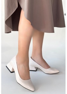 Nitya Bej Baskılı Rugan Topuklu Ayakkabı