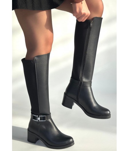 Emrat Siyah Cilt Topuklu Çizme