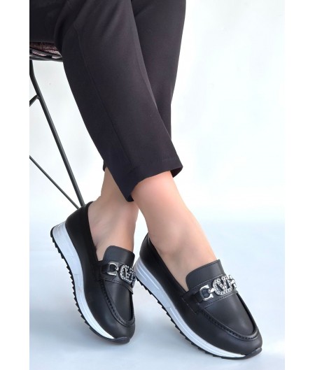 Otra Siyah Cilt Babet Ayakkabı