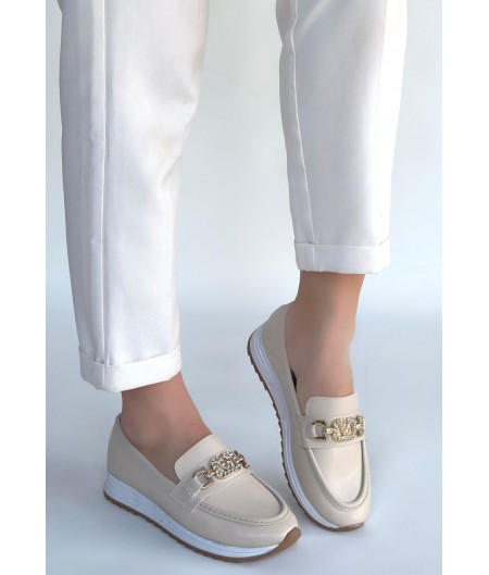 Otra Bej Cilt Babet Ayakkabı Otra Bej Cilt Babet Ayakkabı