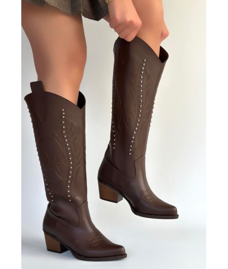 Meof Acı Kahve Cilt Topuklu Çizme Meof Acı Kahve Cilt Topuklu Çizme