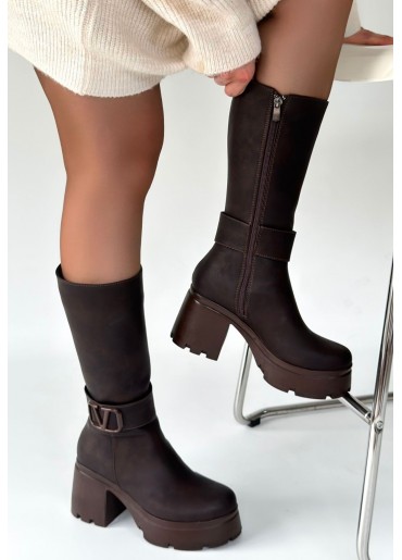 Moki Kahverengi Nubuk Topuklu Çizme