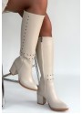 Tiyan Bej Cilt Topuklu Çizme