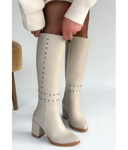 Tiyan Bej Cilt Topuklu Çizme