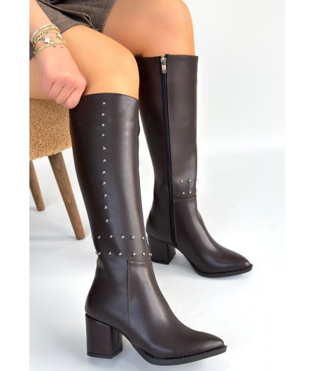 Tiyan Kahverengi Cilt Topuklu Çizme