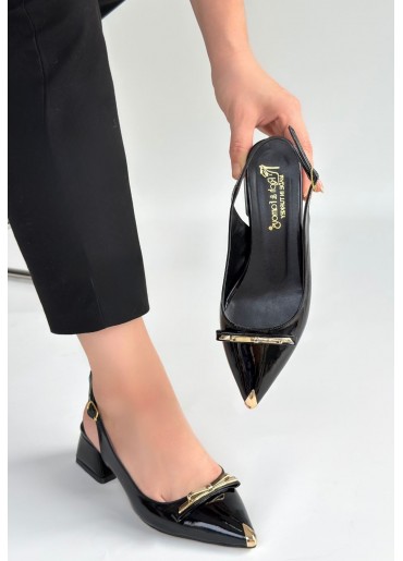 Ricy Siyah Rugan Topuklu Ayakkabı