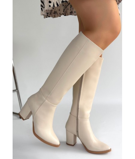 Morena Bej Cilt Bej Tabanlı Topuklu Çizme