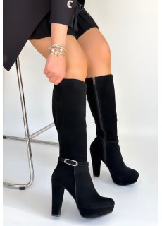 Tekja Siyah Süet Topuklu Çizme