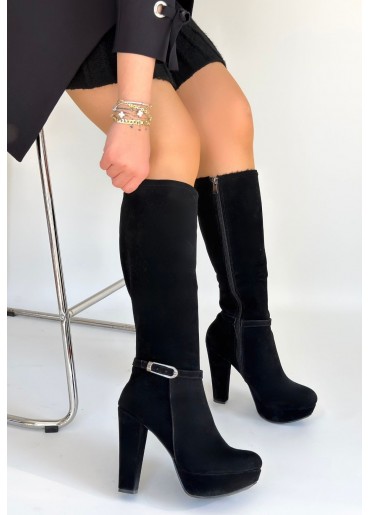 Tekja Siyah Süet Topuklu Çizme