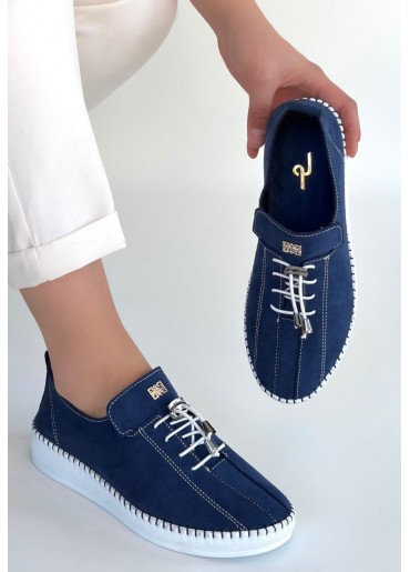 Warte Lacivert Süet Bağcıklı Spor Ayakkabı