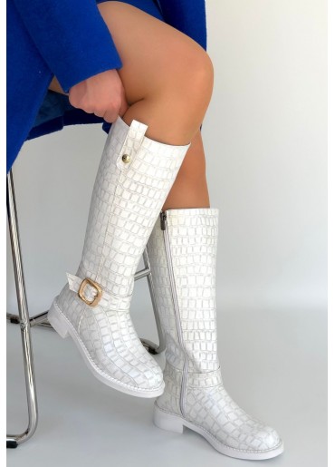 Metta Beyaz Cilt Desenli Çizme