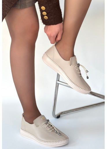 Warte Bej Deri Bağcıklı Spor Ayakkabı