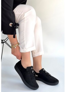 Warte Siyah Süet Bağcıklı Spor Ayakkabı