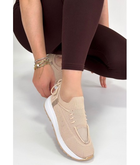 Renji Bej Triko Bağcıklı Spor Ayakkabı