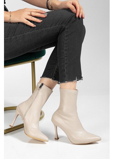 Orjen Bej Cilt Streç Topuklu Bot