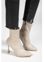 Orjen Bej Cilt Streç Topuklu Bot