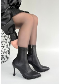 Orjen Siyah Cilt Streç Topuklu Bot