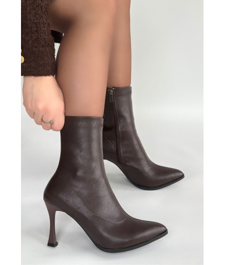 Orjen Kahverengi Cilt Streç Topuklu Bot