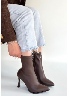 Orjen Kahverengi Cilt Streç Topuklu Bot