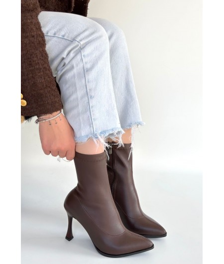 Orjen Kahverengi Cilt Streç Topuklu Bot