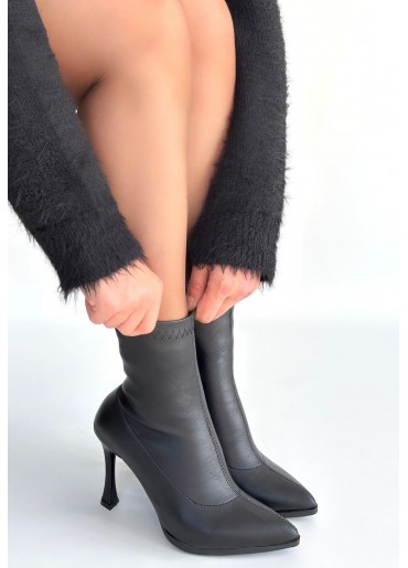 Orjen Siyah Cilt Streç Topuklu Bot