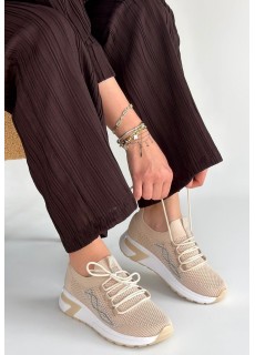 Belan Bej Triko Bağcıklı Spor Ayakkabı