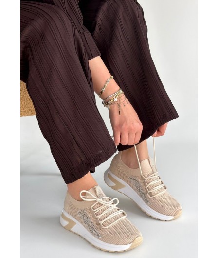 Belan Bej Triko Bağcıklı Spor Ayakkabı