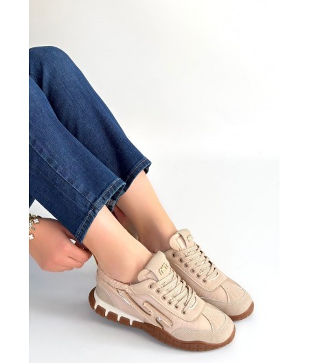 Huer Bej Nubuk Bağcıklı Spor Ayakkabı