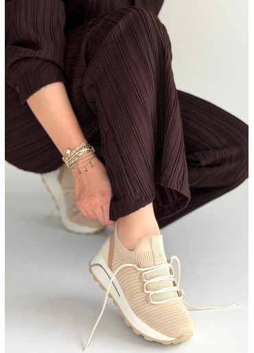 Feort Bej Triko Bağcıklı Spor Ayakkabı