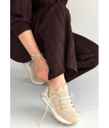 Feort Bej Triko Bağcıklı Spor Ayakkabı