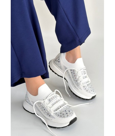 Ceas Beyaz Triko Bağcıklı Spor Ayakkabı