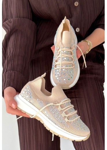 Ceas Bej Triko Bağcıklı Spor Ayakkabı