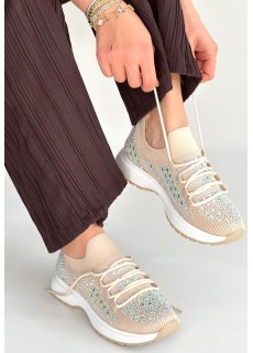 Ceas Bej Triko Bağcıklı Spor Ayakkabı