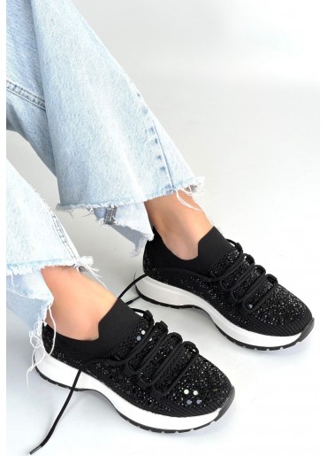 Ceas Siyah Triko Bağcıklı Spor Ayakkabı