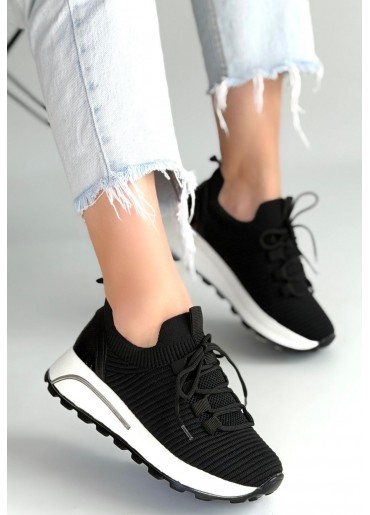 Feort Siyah Triko Bağcıklı Spor Ayakkabı