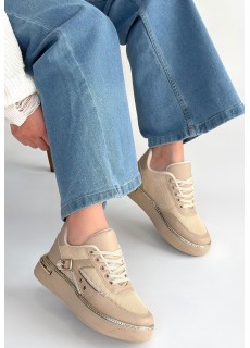 Junda Bej Cilt Bağcıklı Spor Ayakkabı