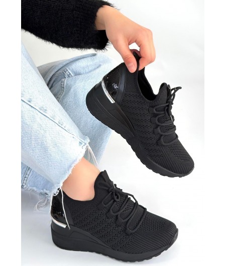 Weor Siyah Triko Bağcıklı Spor Ayakkabı