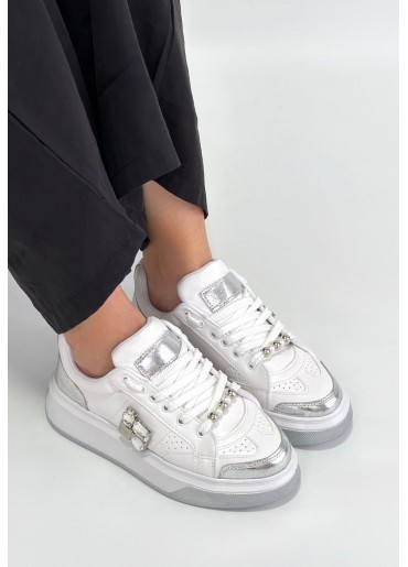 Ceans Beyaz Cilt Bağcıklı Spor Ayakkabı